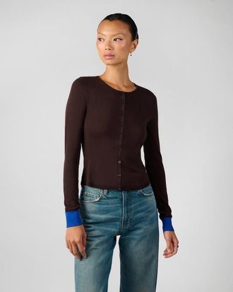 WeWoreWhat Fine Knit Cardigan in Coffee/ryal Blu at Nordstrom, Size X-Small