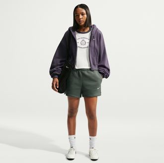 Nike Womens Studio Fleece Medium Weight Mid-Rise Shorts in Green | IR8313-303