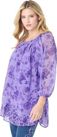 Roaman's Blouson Sleeve Overlay Blouse in Vintage Lavender Garden at Nordstrom, Size 12