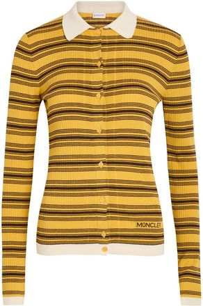 Moncler Striped Ribbed Cotton-knit Polo top - Yellow - XS (UK 8 / XS)