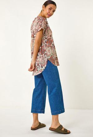 Roman Paisley Print V-Neck Top