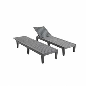 Sweeek Pair of plastic sun loungers with textured wood effect, Pia, Black, 157x83.5x58 cm