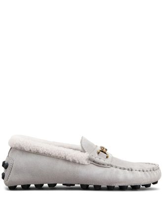 Tod's logo-plaque suede loafers - women - Calf Suede/Calf Suede/Sheep Skin/Shearling/Rubber - 37.5 - Grey