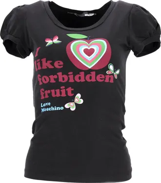 Moschino Love Moschino Graphic Print Puffed Sleeve T-Shirt in Black Cotton