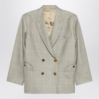 Blaz&eacute; Milano Blazer doppiopetto beige con motivo check rosa
