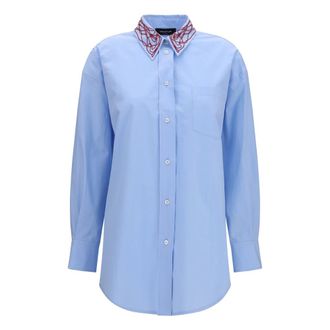Fabiana Filippi Boyfriend Poplin Shirt met versierde kraag - Dames - Blouses & Shirts - Blauw - Maat: S Katoen