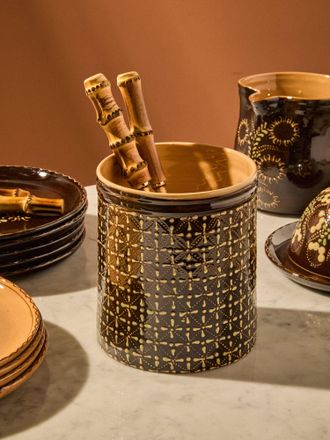 Poterie d'&Eacute;vires Geometric Hand-Painted Ceramic Utensil Pot