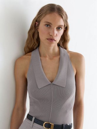 Reiss Grey Collared Rib-knit Vest, XS
