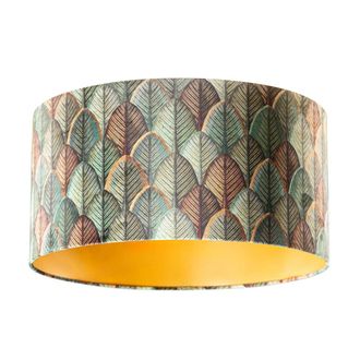QAZQA Qazqa Cl&aacute;sico/antiguo Algod&oacute;n Pantalla De L&aacute;mpara De Terciopelo Con Dise&ntilde;o De Hojas Y Interior Dorado 50/50/25, Redonda Apto Para L&aacute;mpara Colgante Y D