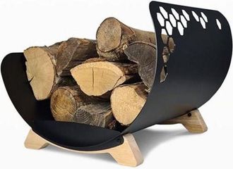 OEM Cesta Para Le&ntilde;a - Granulebox - Acero Negro - Madera Maciza - 47cm X 36cm X 43cm