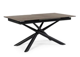 Konte Design Mesa de cer&aacute;mica marr&oacute;n, base de acero negro, extensible 160x90-220x90