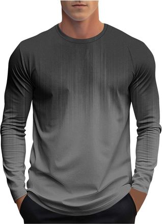 Generic Mens Long Sleeve Casual Shirt - Loose Fit Gradient Color Print, Crewneck Sweatshirt Fabric, Lightweight Design, Suitable for Gym Workouts & Pullover W