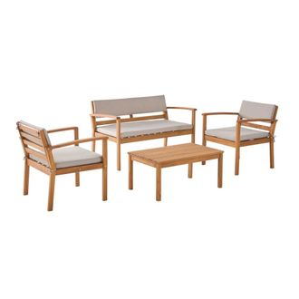 Sweeek Conjunto de jard&iacute;n de madera de acacia, 4 plazas, marr&oacute;n