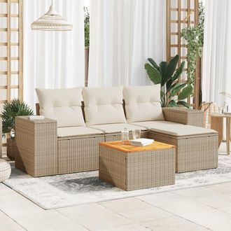 vidaXL Vidaxl - Juego De Sof&aacute;s Jard&iacute;n Con Cojines 5 Pzas Rat&aacute;n Sint&eacute;tico Beige