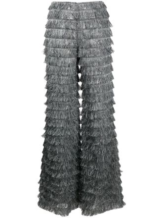 Alberta Ferretti wide-leg fringed trousers - women - Polyester - 38 - Grey
