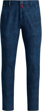 Kiton Denim Broeken in Stretch Katoen - Heren - Slim Fit Jeans - Blauw - W40 - Katoen - Jeans