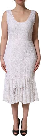 Dolce & Gabbana Womens White Floral Lace Sleeveless Midi Dress Viscose Nylon