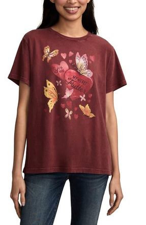 Lucky Brand Flutter Heart Graphic Boyfriend T-Shirt in Oxblood Red at Nordstrom, Size Xx-Large