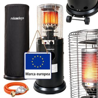 Relaxdays Relaxdays Riscaldatore A Gas A Colonna Da Terrazza, 11 Kw, Hxd 136x46 Cm, Acciaio, Con Ruote E Telo, Nero