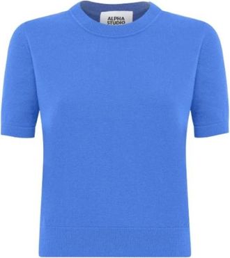 Alpha Studio Girocollo Crop Retro - Dames - Ronde hals truien - Blauw - M - Truien & Vesten