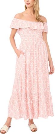 Vince Camuto Ruffle Off the Shoulder Smocked Bodice Tiered Sundress in Rose Hip at Nordstrom, Size Xx-Small
