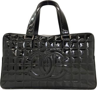 Chanel Chocolate Bar Black Patent Leather Tote Bag (Pre-Owned)
