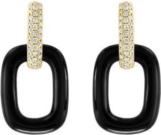 Effy 14K Yellow Gold Black Onyx Diamond Link Drop Earrings in 14K Gold at Nordstrom