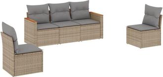 vidaXL Juego De Sof&aacute;s Jard&iacute;n Con Cojines Beige Mezcla 5 Pzas Rat&aacute;n Pe Vidaxl