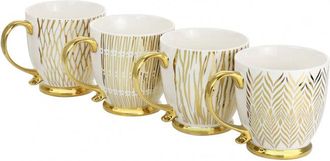Gibson Home Gold Finch 4 Piece 16.7oz Electroplated Fine Ceramic Mug Set in Gold