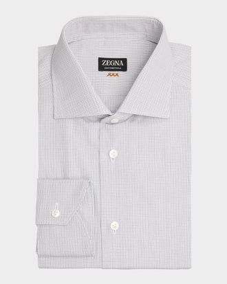 Ermenegildo Zegna Mens Centoventimila Cotton Micro-Plaid Dress Shirt