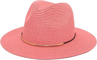 Generic Straw Hat UV Protection Sun Hat Unisex, Summer Fedoras & Trilby Hats,Elegant Jazz Beach Cap for Women Men Shopping Outdoor Traveling Pink