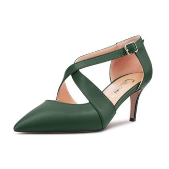 Castamere Stiletto Mid Heel Pointed Toe Cross-Strap Pumps Court Shoe Wedding Party 6.5 CM Heels Dark Green Matte 2.5 UK