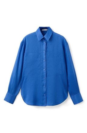 Mango Ramie Button-Up Shirt in Blue at Nordstrom, Size 8