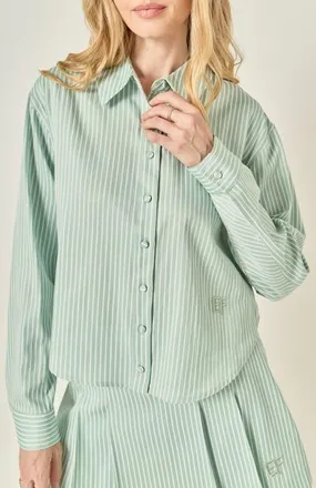 English Factory Sports Club Stripe Crop Button-Up Shirt in Mint/white at Nordstrom, Size X-Small