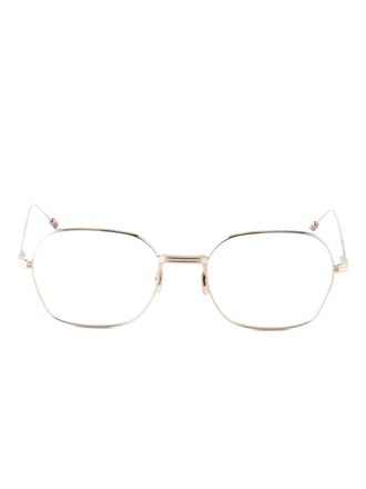 Thom Browne geometric-frame glasses - unisex - Titanium - 54 - Gold