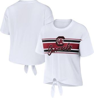 WEAR by Erin Andrews Womens WEAR by Erin Andrews White South Carolina Gamecocks Striped Front Knot Cropped T-Shirt at Nordstrom, Size Xx-Large