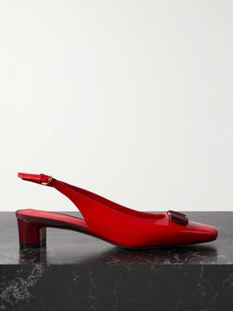 Ferragamo D&eacute;collet&eacute; Slingback In Vernice Con Fiocco Rivada - Rosso