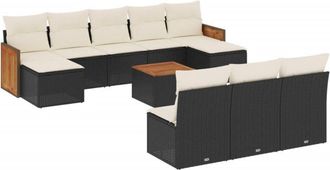 vidaXL Set De Sof&aacute;s De Jard&iacute;n 11 Pzas Y Cojines Rat&aacute;n Sint&eacute;tico Negro Vidaxl