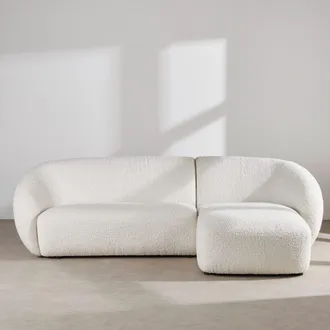 Maisons du monde Sof&aacute; cheslong derecho de 4/5 plazas de borreguito crudo