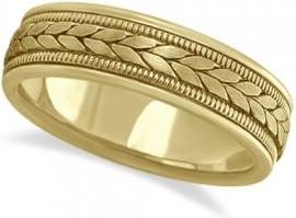 Allurez Mens Satin Finish Rope Handwoven Wedding Ring 14k Yellow Gold (6mm)