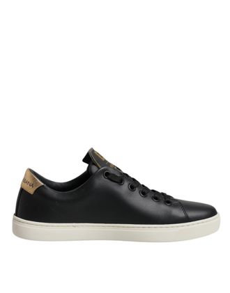 Dolce & Gabbana Zwarte Leren Gouden Rode Hart Sneakers Schoenen