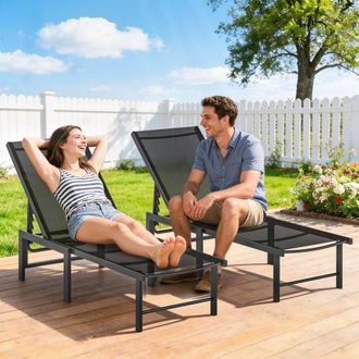 OUTSUNNY Sun Loungers Set of 2, 5-Level Reclining Sunbeds, Black | Size: 2 Pack