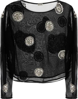 Bode Black Crepe Brooch Top