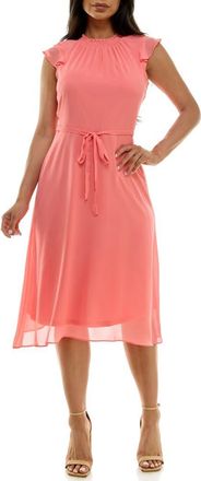 Nina Leonard Flutter Sleeve Chiffon Midi Dress in Sunset at Nordstrom Rack, Size X-Large