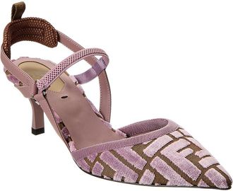 Fendi Fendi Colibri Lite Ff Jacquard Velvet Slingback Pump