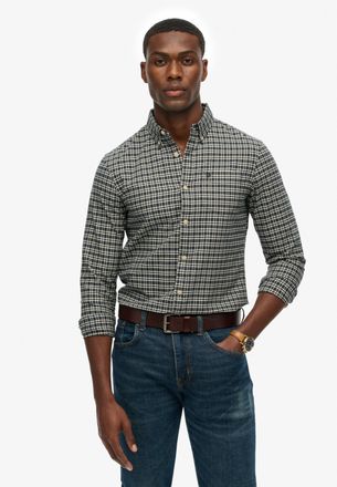 Superdry Langarmhemd SUPERDRY PREMIUM CHECK OXFORD SHIRT, Herren, Gr. XL, N-Gr, navy marl micro grid, Web, Obermaterial: 100% Baumwolle, meliert, regular fit, 