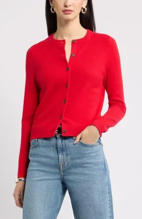 Nordstrom Cashmere Crewneck Cardigan in Red Celebration at Nordstrom, Size Xx-Large