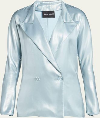 Giorgio Armani Laminated Satin Double-Breast Blazer