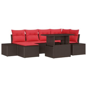 vidaXL Conjunto De Sof&aacute; De Jard&iacute;n 7 Uds. Marr&oacute;n Y Rojo Rat&aacute;n Sint&eacute;tico Vidaxl