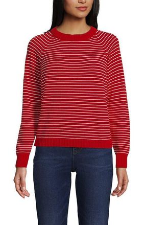 Lands End Drifter Jacquard Raglan Crew Neck Sweater in Compass Red/ivory Mini Stripe at Nordstrom, Size X-Small P